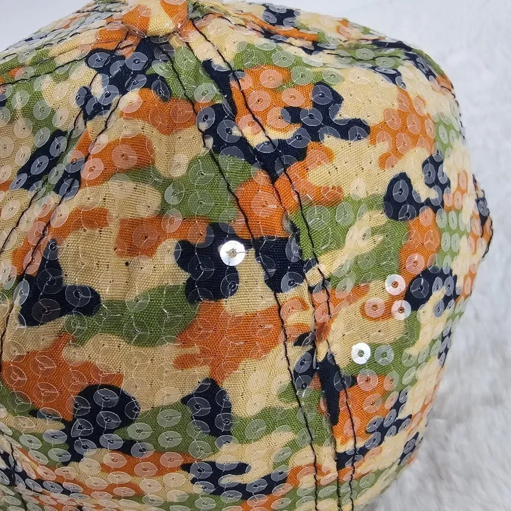 Unbranded Orange Green Camo Sequin Military Baseball Cap